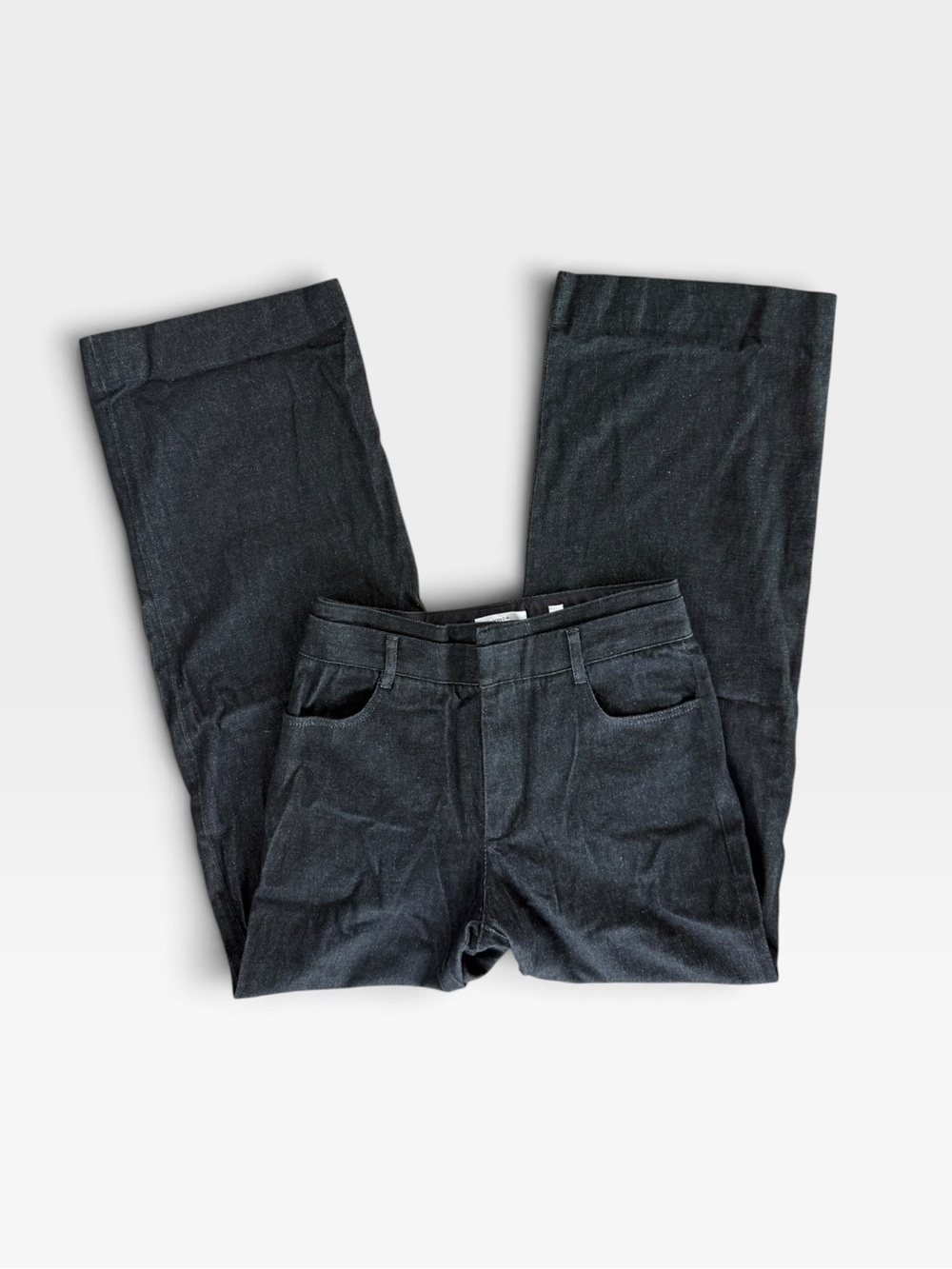 Vince Washed Cotton Denim Double-Waistband Trouser | Black Wide Leg | Womens Siz